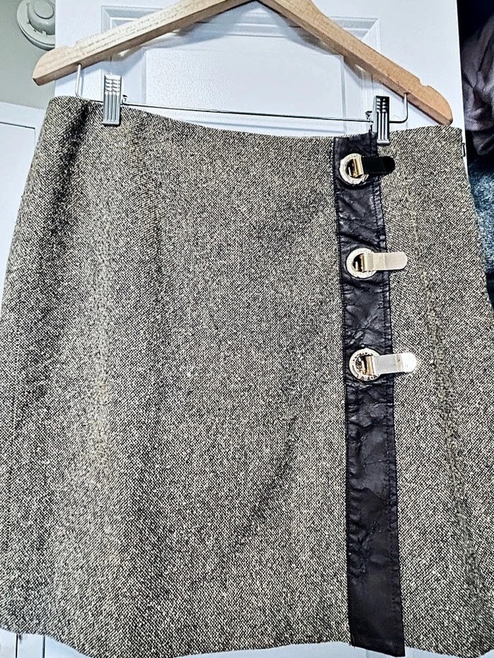 Michael Kors Tweed Mini Skirt in Black & White and gold buckles
